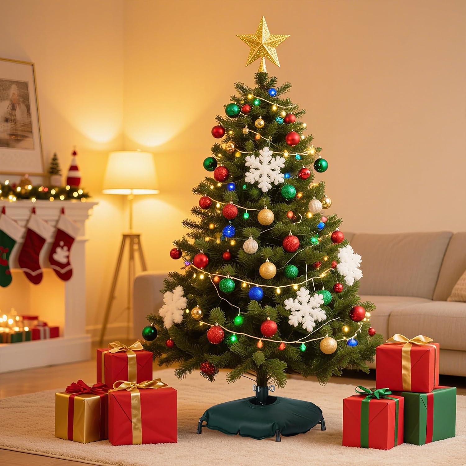 Christmas Tree Stand, Christmas Tree Stand for Artificial Tree, Christmas Tree Base for 4-6 Feet Artificial Trees, Metal Xmas Tree Holder Fits 0.5-1.37 Inch Tree Pole, DarkGreen